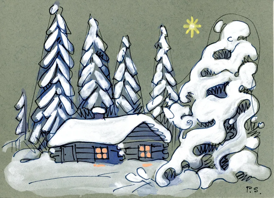 Joulukortti: Luminen aitta