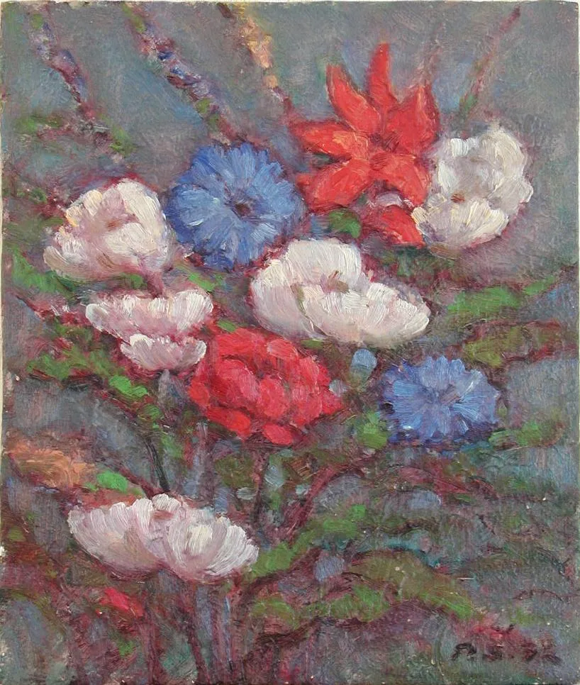Sini-puna-valkoisia kukkia